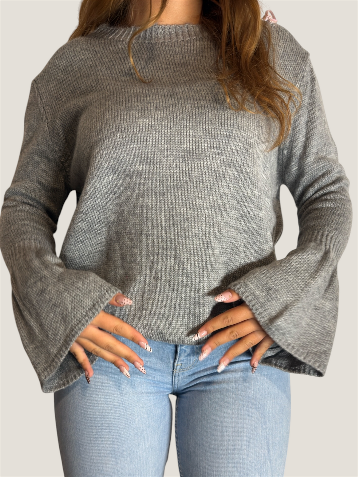 Cozy Flare Strickpullover Grau