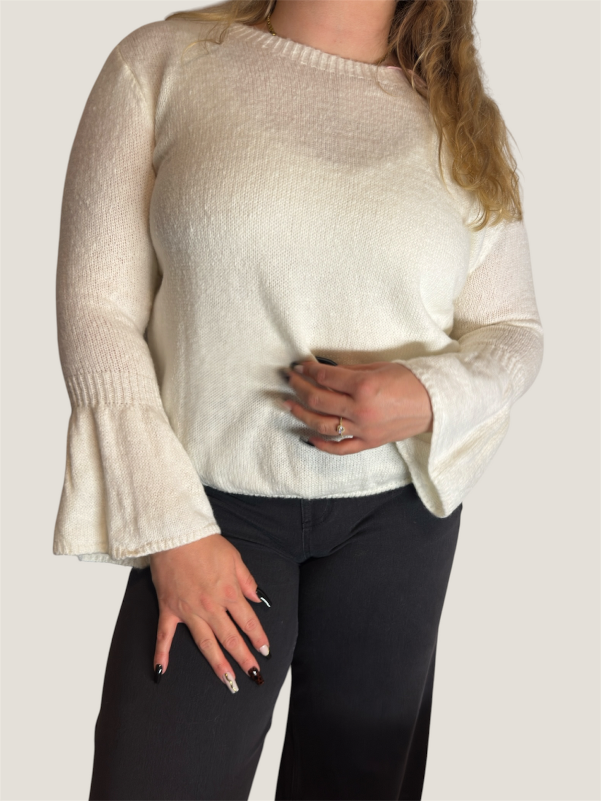 Cozy Flare Strickpullover Creme