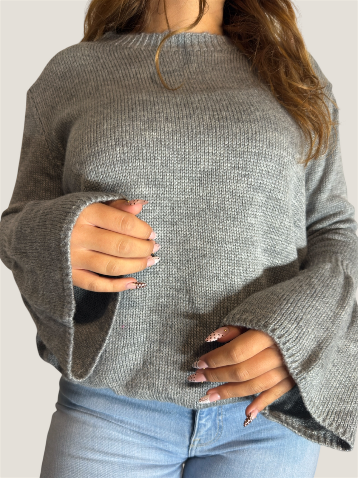 Cozy Flare Strickpullover Grau