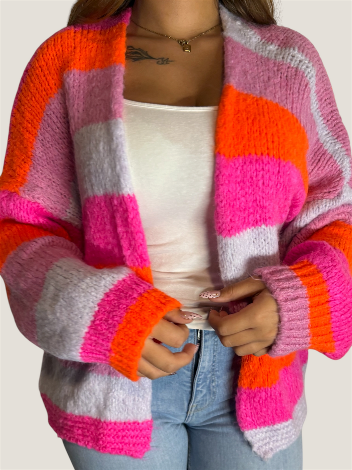 Color Pop Strickjacke Pink Orange Mix