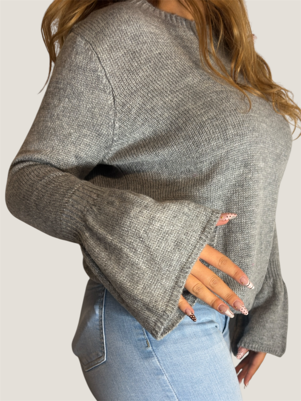 Cozy Flare Strickpullover Grau
