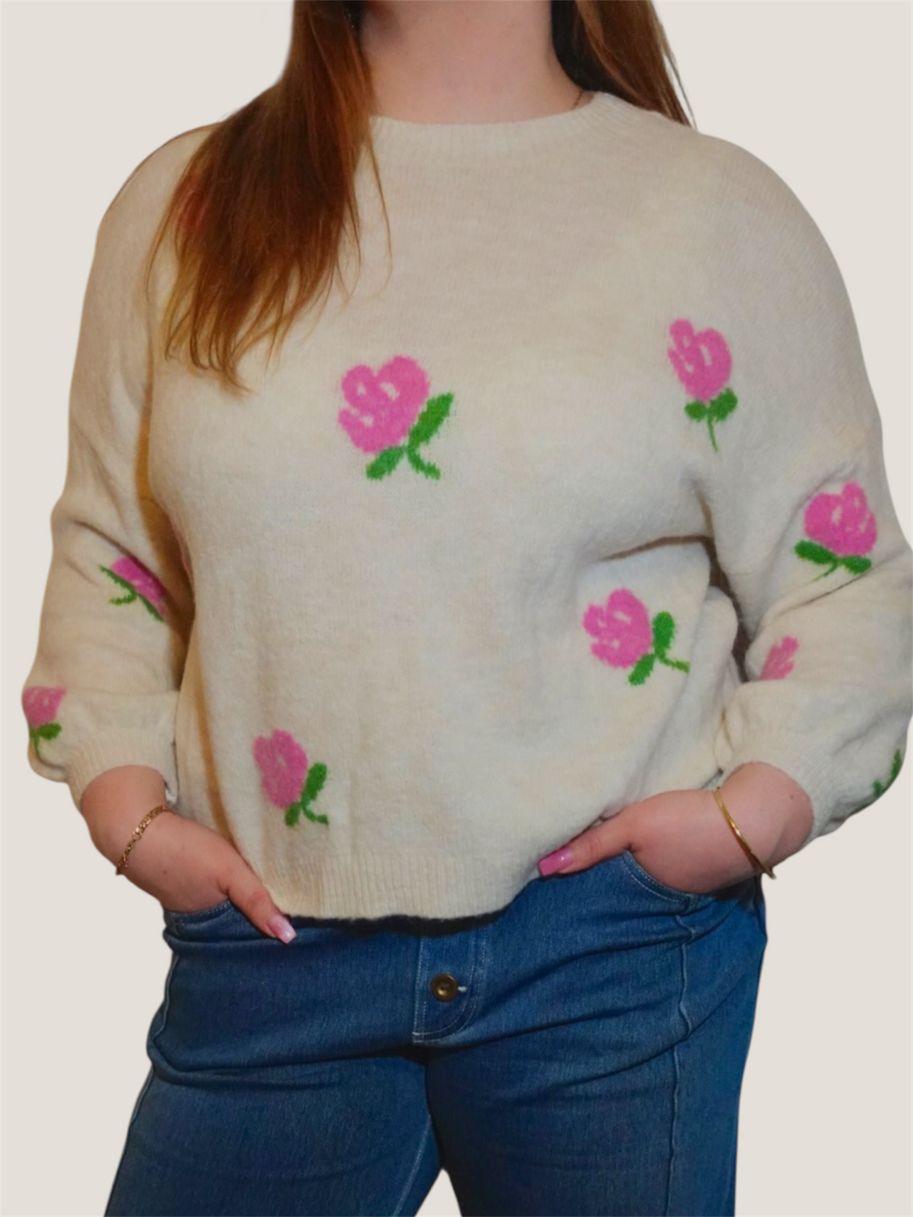 Rosy Bloom Pullover Creme