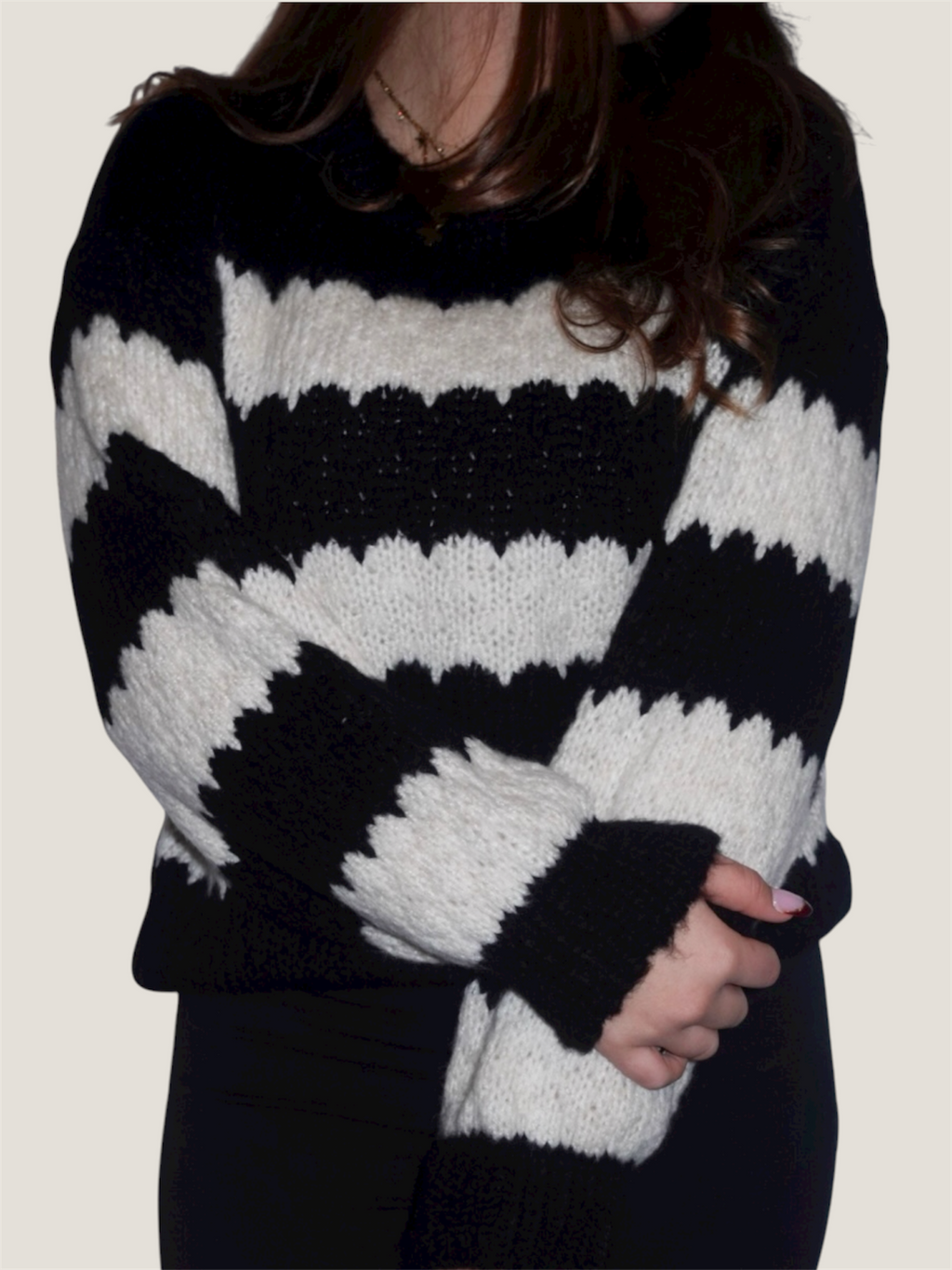 Cozy Stripe Pullover Schwarz/Creme
