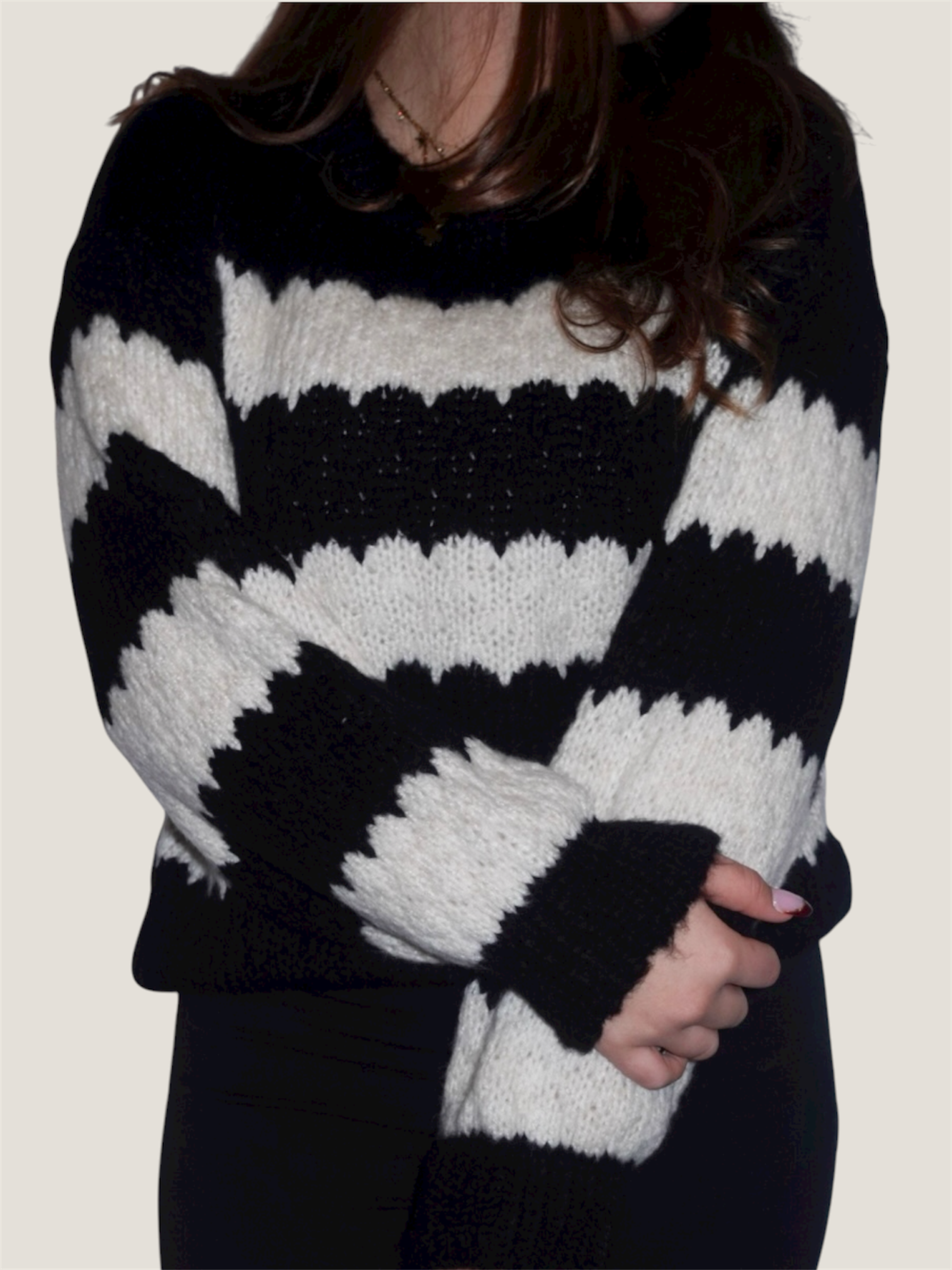 Cozy Stripe Pullover Schwarz/Creme